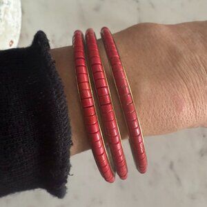 3 Beaded Red Bangle Bracelets